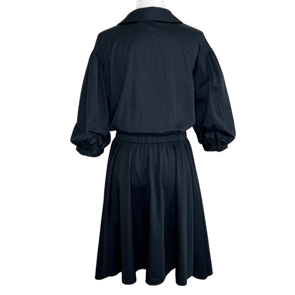 Club Monaco Dress Collared A Line Cotton Blouson Puff Sleeves Black 8 Medium M - Picture 9 of 16